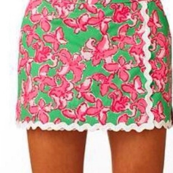 Lilly Pulitzer Pants - Lilly Pulitzer Jarvey Cotton Skort Skirt Sz 6 Pink Green All a Flutter Ric Rac